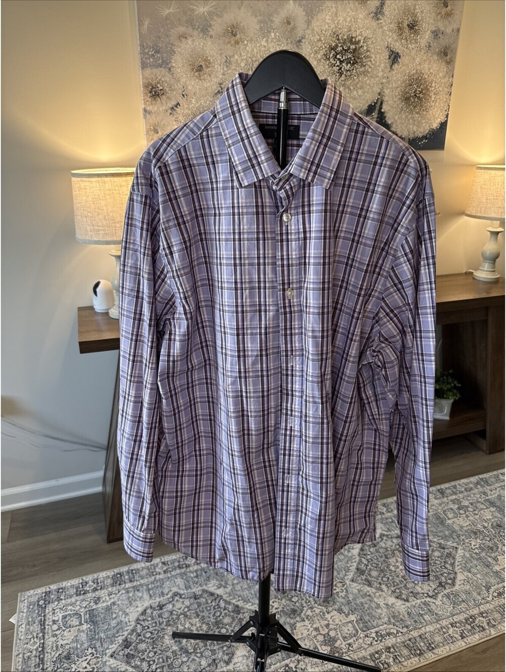Banana Republic Long Sleeve Men’s Collared Button Down Size XXL Purple Plaid